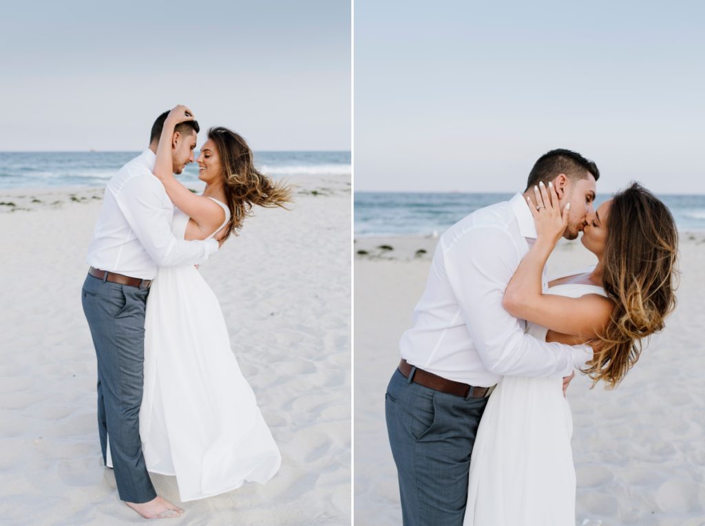 Seaside Heights Boardwalk Summer Ocean County Beach Engagement Session July Love Save the Dates Lucky Leo's ocean spin dance twirl sand dip kiss