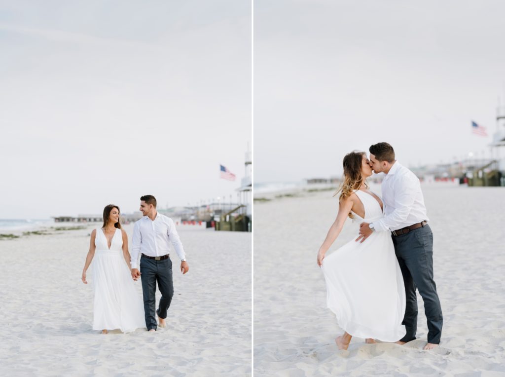 Seaside Heights Boardwalk Summer Ocean County Beach Engagement Session July Love Save the Dates Lucky Leo's ocean spin dance twirl sand holding hands kissing