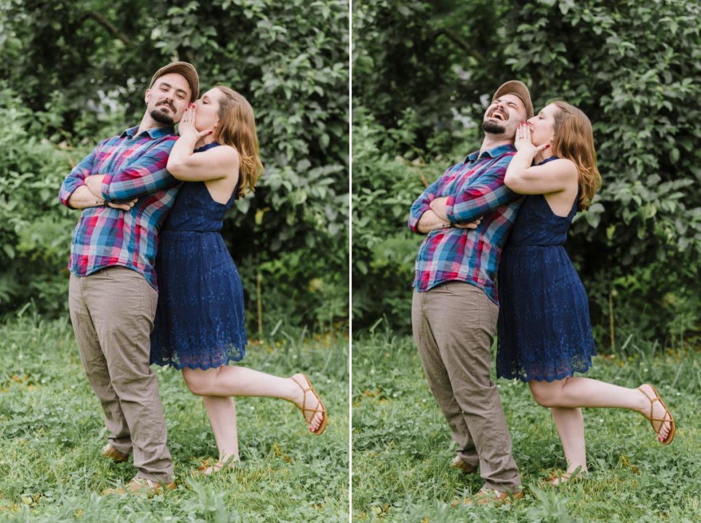 Warwick Winery NY Engagement Session NJ Wine Picnic Blanket Love Cute Sweet Apple Orchard Kiss Rustic Barn Stage Silly Funny Candid