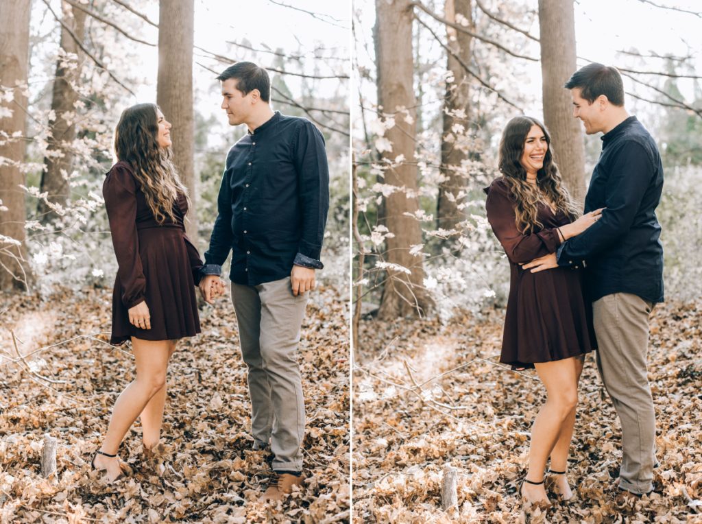 autumn leaves trees happy candid deserted village of feltville watchung reservation mountainsidenj newprovidencenj autumn fall​engagement session rustic​ ​wedding​ ​ ​​