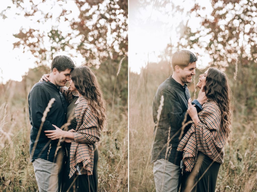 kissing smiling laughing meadow field deserted village of feltville watchung reservation mountainsidenj newprovidencenj autumn fall​engagement session rustic​ ​wedding​ ​ ​​