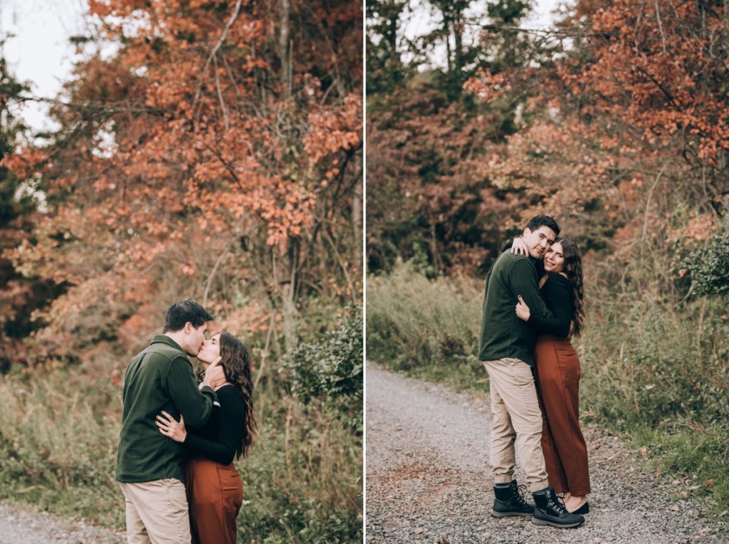 autumn leaves fall colors kiss deserted village of feltville watchung reservation mountainsidenj newprovidencenj autumn fall​engagement session rustic​ ​wedding​ ​ ​​