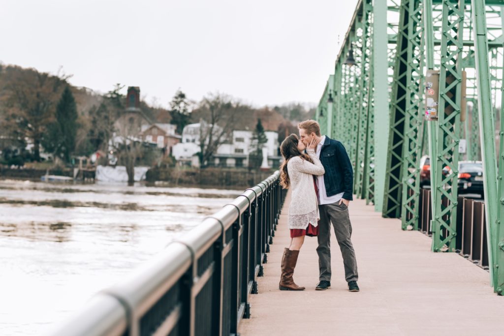 green bridge kissing by the water ​ lambertville nj & new hope pa​ ​pennsylvania engagement session peddler's village she said yes how they asked wedding east coast photographers love story new jersey montclair bloomfield bloomfield local pinterest vintage the knot nj wedding photographer wedding style love greenweddingshoes junebugweddings