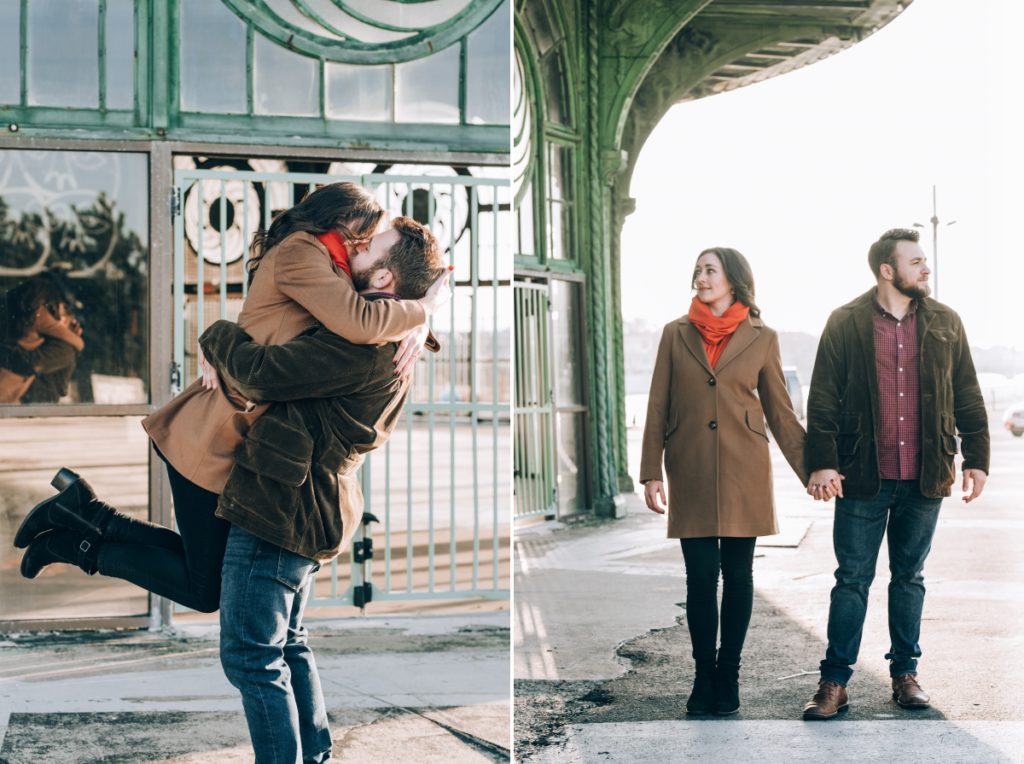 kissing sunset abandoned casino ​Asbury Park Engagement Session Holdfast record shop Asbury Park Boardwalk Winter time​ ​Mogo Korean Fusion Tacos Stone Pony​ ​Asbury Park Convention Hall​ ​engagement session she said yes how they asked wedding east coast photographers love story new jersey montclair bloomfield bloomfield local pinterest vintage the knot nj wedding photographer wedding style love greenweddingshoes junebugweddings 