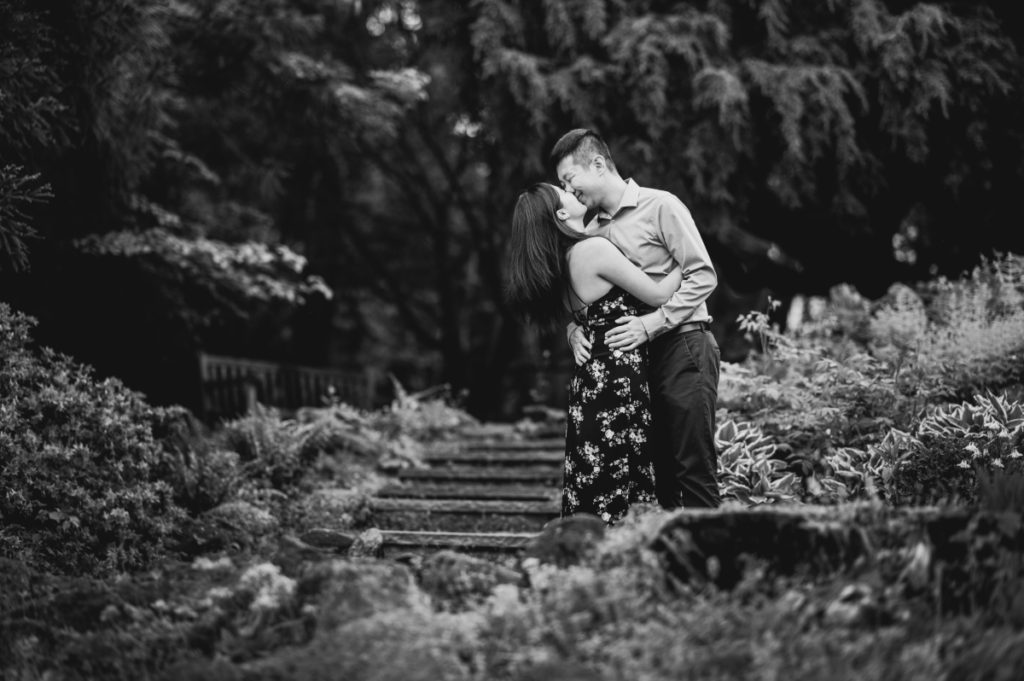 deep cut gardens middletown nj south jersey engagement session spring cherry blossoms black and white