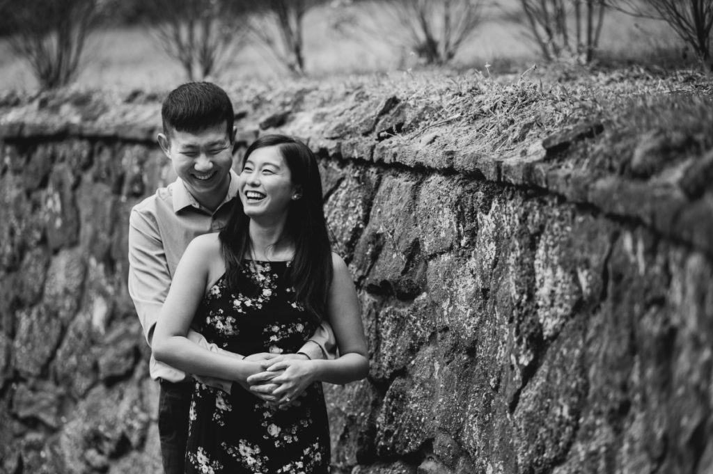 black and white deep cut gardens middletown nj south jersey engagement session spring cherry blossoms