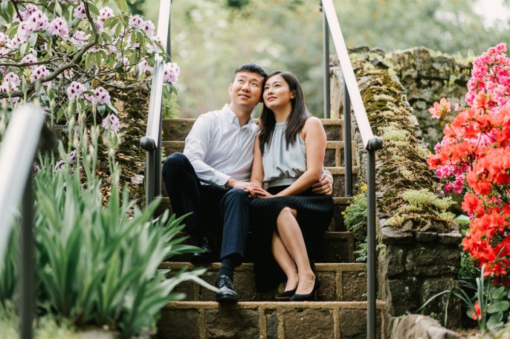 deep cut gardens middletown nj south jersey engagement session spring cherry blossoms