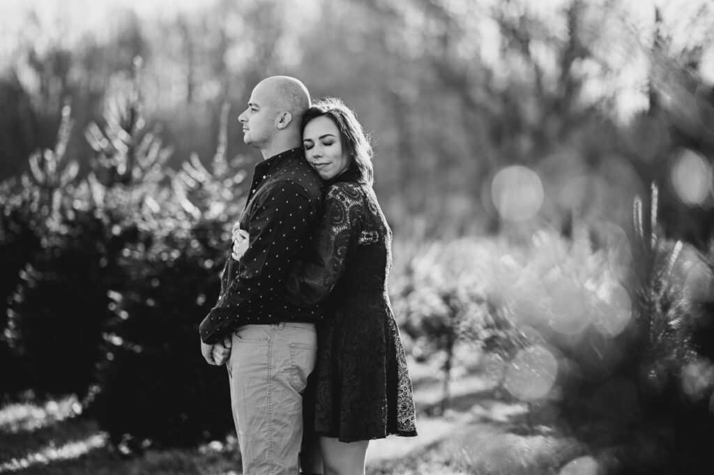 Hidden Pond Tree Farm Mendham NJ Sunset Engagement Session Christmas Tree Farm Holiday Season Love Engaged