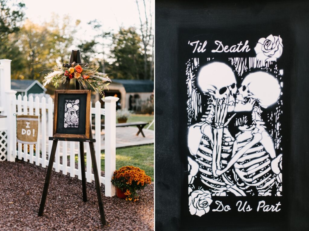 halloween wedding decor til death do us part skeletons