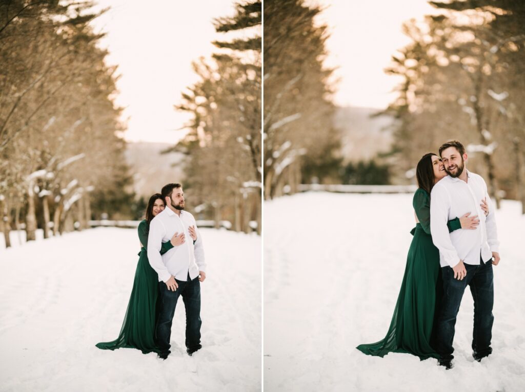 skylands manor snow engagement session winter february ringwood manor state park