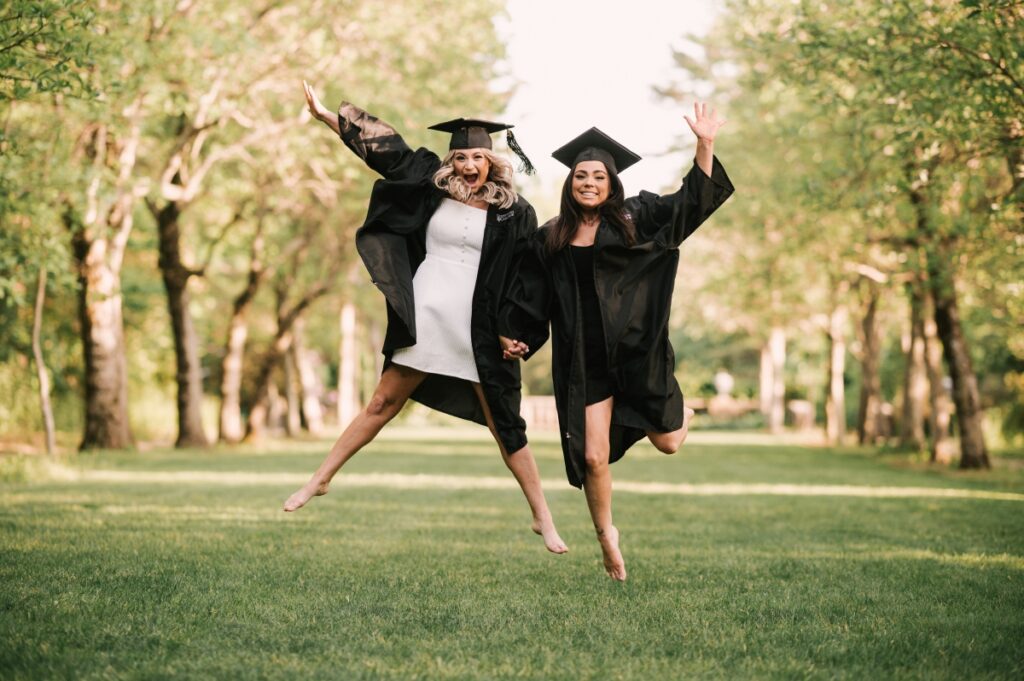 skylands manor nurse graduation session RN balloons cap and gown congrats grad may june sisters