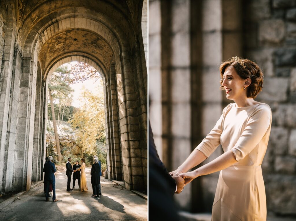 Intimate November Ceremony at Fort Tryon Park in New York The Met Cloisters Rebecca Schoneveld Autumn Fall 