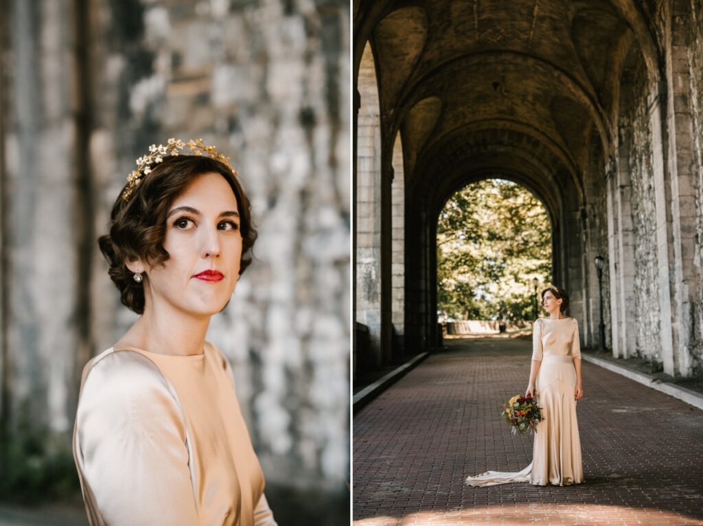 Intimate November Ceremony at Fort Tryon Park in New York The Met Cloisters Rebecca Schoneveld Autumn Fall 