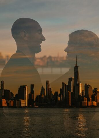 Hoboken New Jersey Waterfront Christmastime Engagement Session New York City skyline views sunset