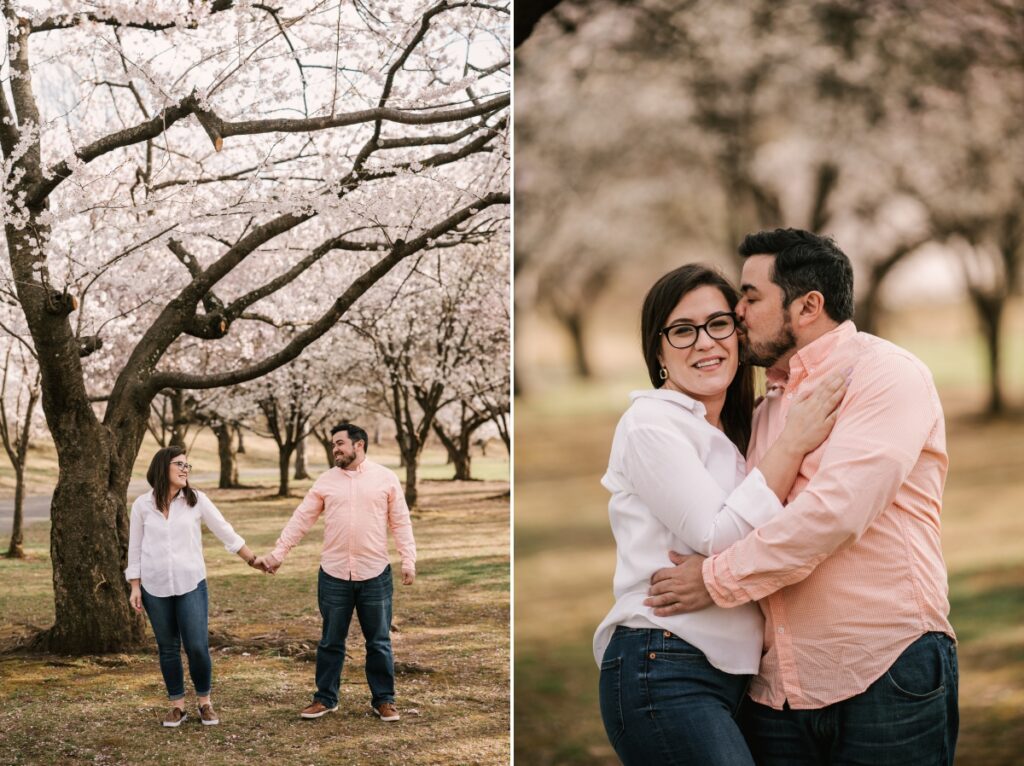 BRANCH BROOK PARK, NJ ENGAGEMENT PHOTOS, CHERRY BLOSSOM ENGAGEMENT, V +  M