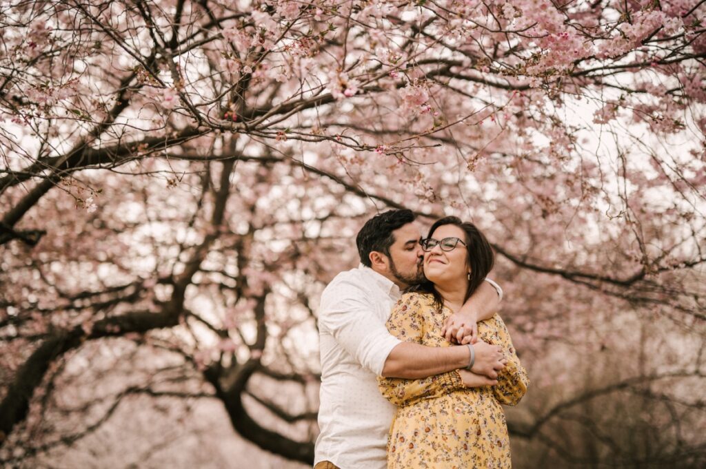 BRANCH BROOK PARK, NJ ENGAGEMENT PHOTOS, CHERRY BLOSSOM ENGAGEMENT, V +  M