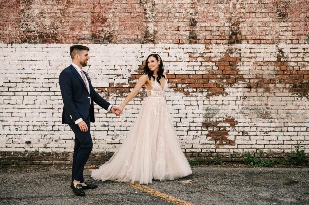 June Wedding at Clemson Bros. Brewery in Middletown, NY New York Willowby by Watters BHLDN Kennedy Blue Knot Standard The Black Tux