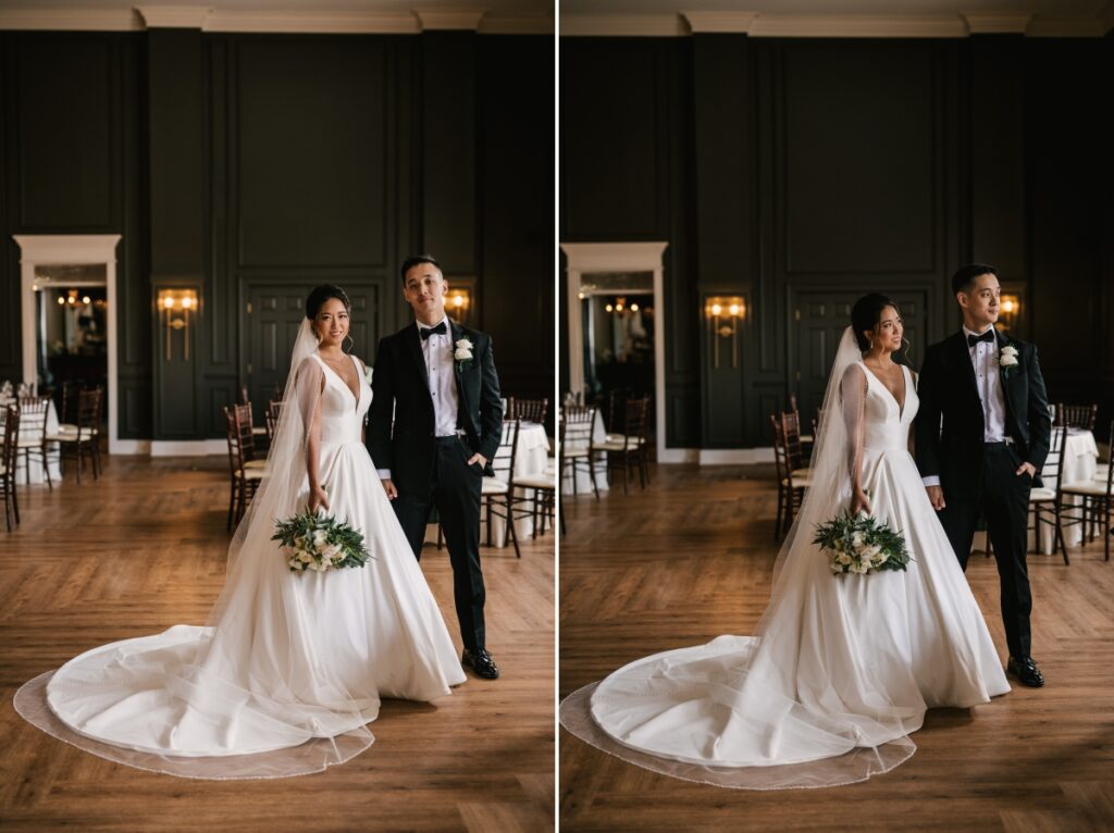 David’s Country Inn August Wedding with portraits at Rutherfurd Hall Bridal Suite Boutique Revelry