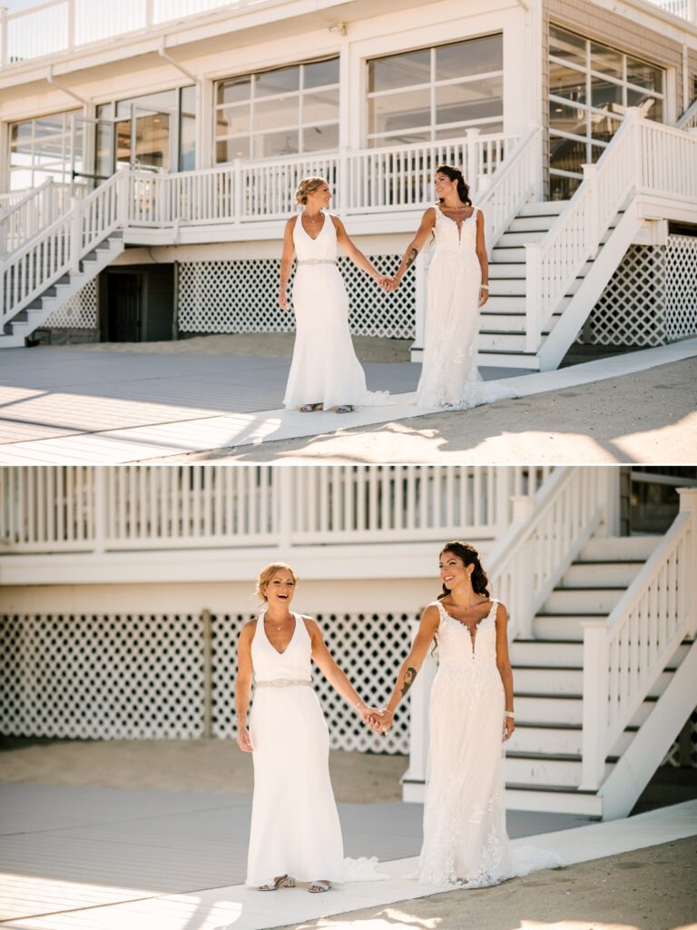 Windows On the Water at Surfrider Beach Club Same Sex September Wedding in Sea Bright New Jersey LGBTQIA azazie david's bridal Seng Couture Jersey Shore