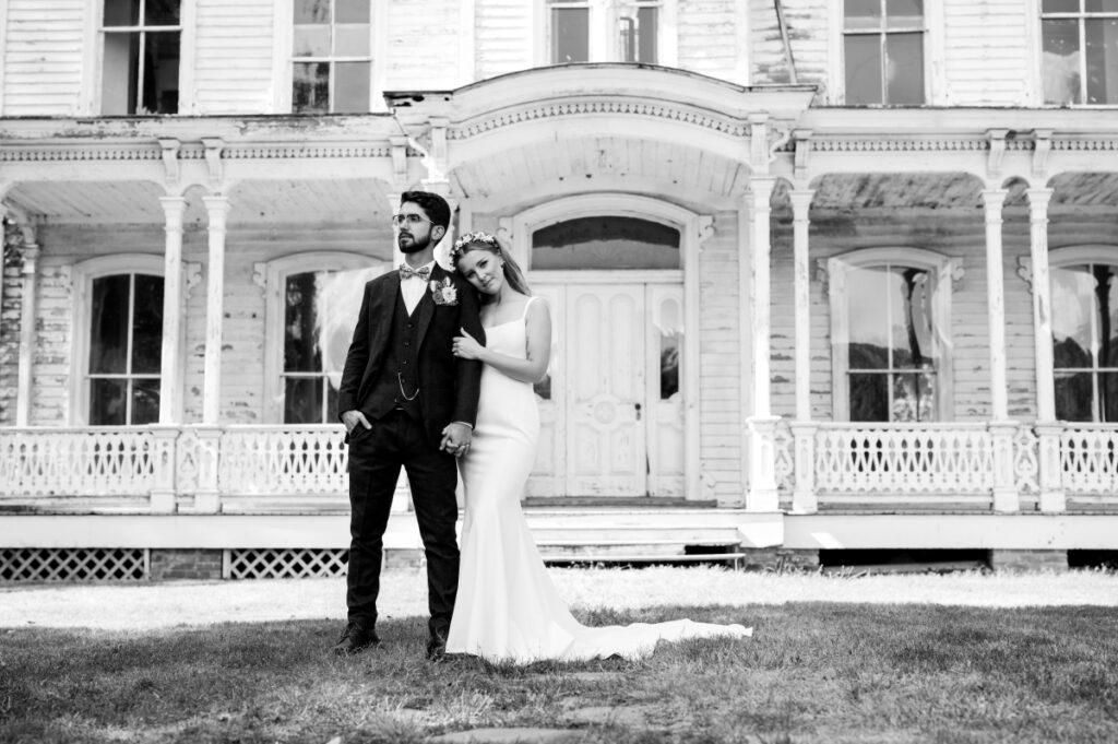 August Waterloo Village Wedding for Folded Crane Films Dress by Justin Alexander from Bridal Suite Boutique Suit from Studio Suits