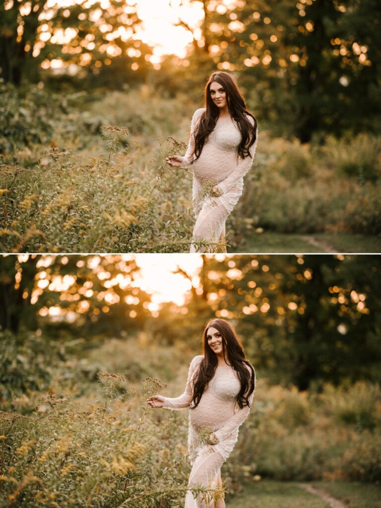 October Golden Hour Maternity Session in Ringwood New Jersey The Castle at Skylands Manor