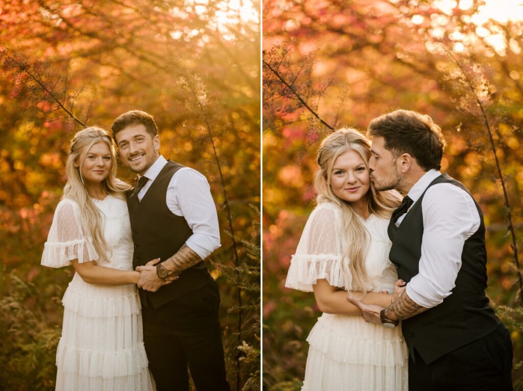Skylands Manor in Ringwood New Jersey October Engagement Session. Fall session with golden doodle pups. Magical sunset at golden hour.