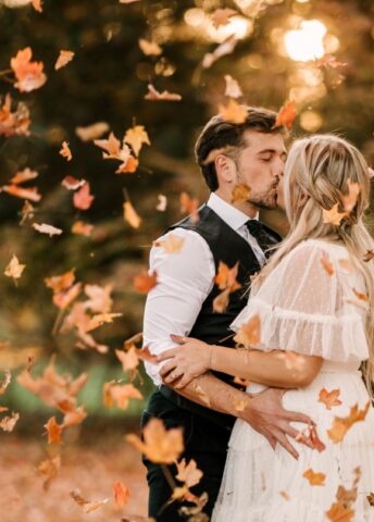 Skylands Manor in Ringwood New Jersey October Engagement Session. Fall session with golden doodle pups. Magical sunset at golden hour.