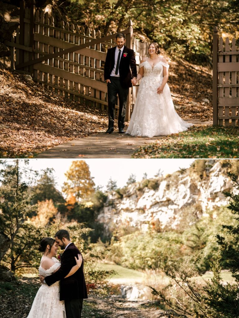 Crystal Springs Resort Grand Cascades Lodge October Wedding Adventurous Outdoorsy Hamburg New Jersey North Jersey Quarry Essense of Australia Brides by Young Azazie Men's Wearhouse