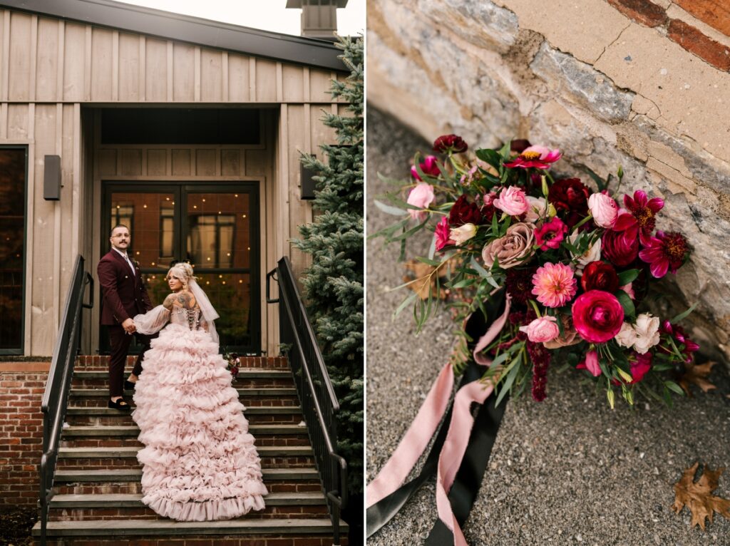 bride's vibrant pink bouquet