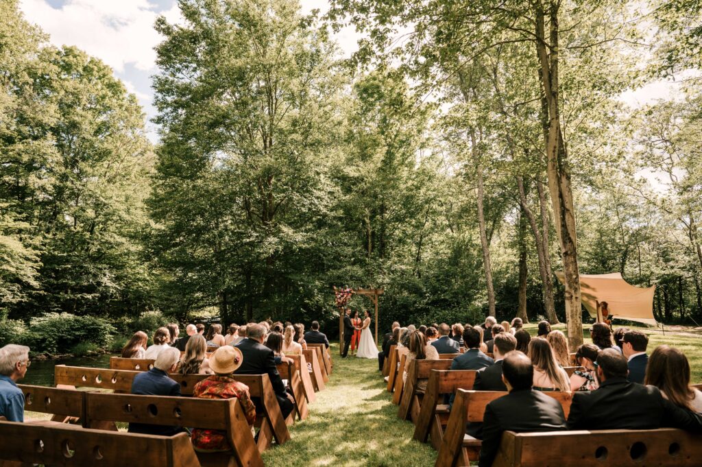 All of the guests at the wedding at Wallenpaupack Creek Farm.