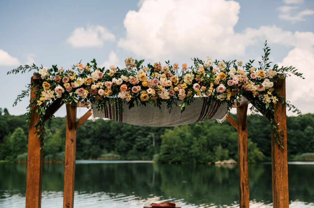 The wedding arbor for the ceremony at Rock Island Lake Club.