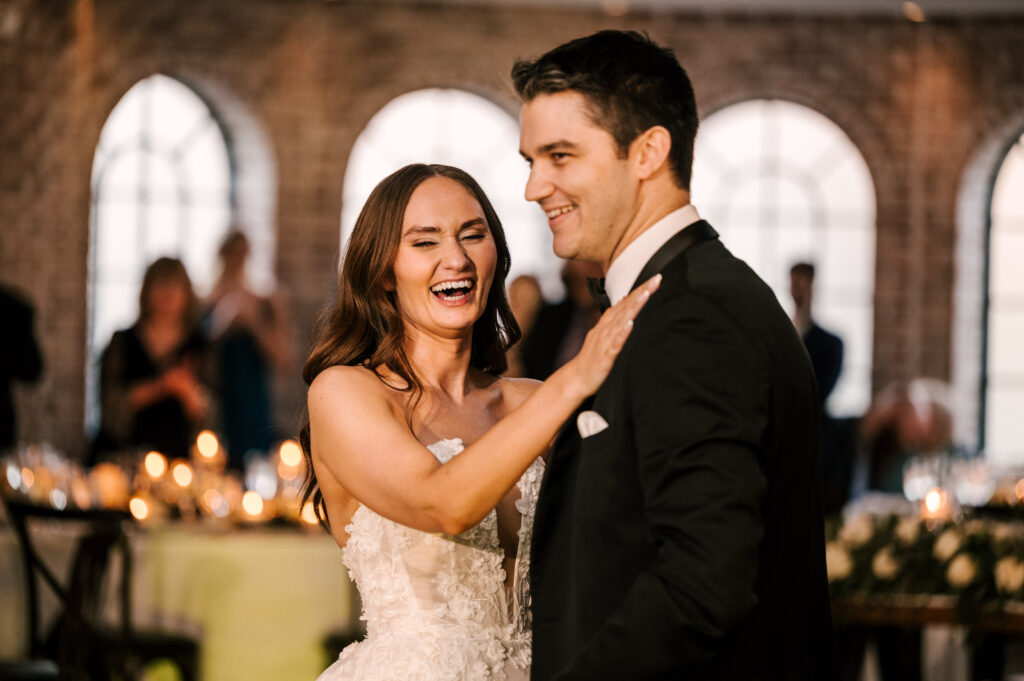 The couple's first dance as husband and wife during the reception at Perona Farms Refinery.
