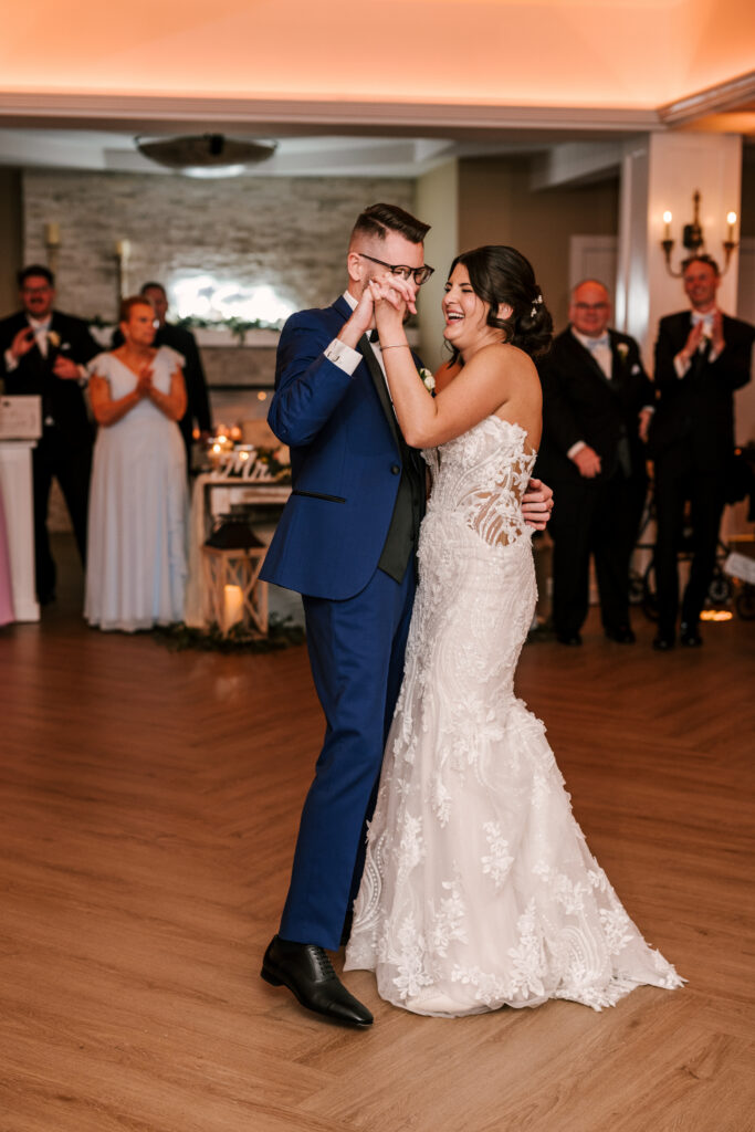 bride and groom sharing their first dance at their spring wedding at rock island lake club